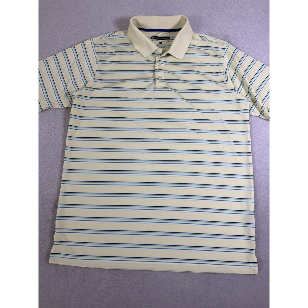 Pebble Beach Dry Luxe Performance Polo Shirt Men's Large Striped Golf Yellow - Picture 9 of 16